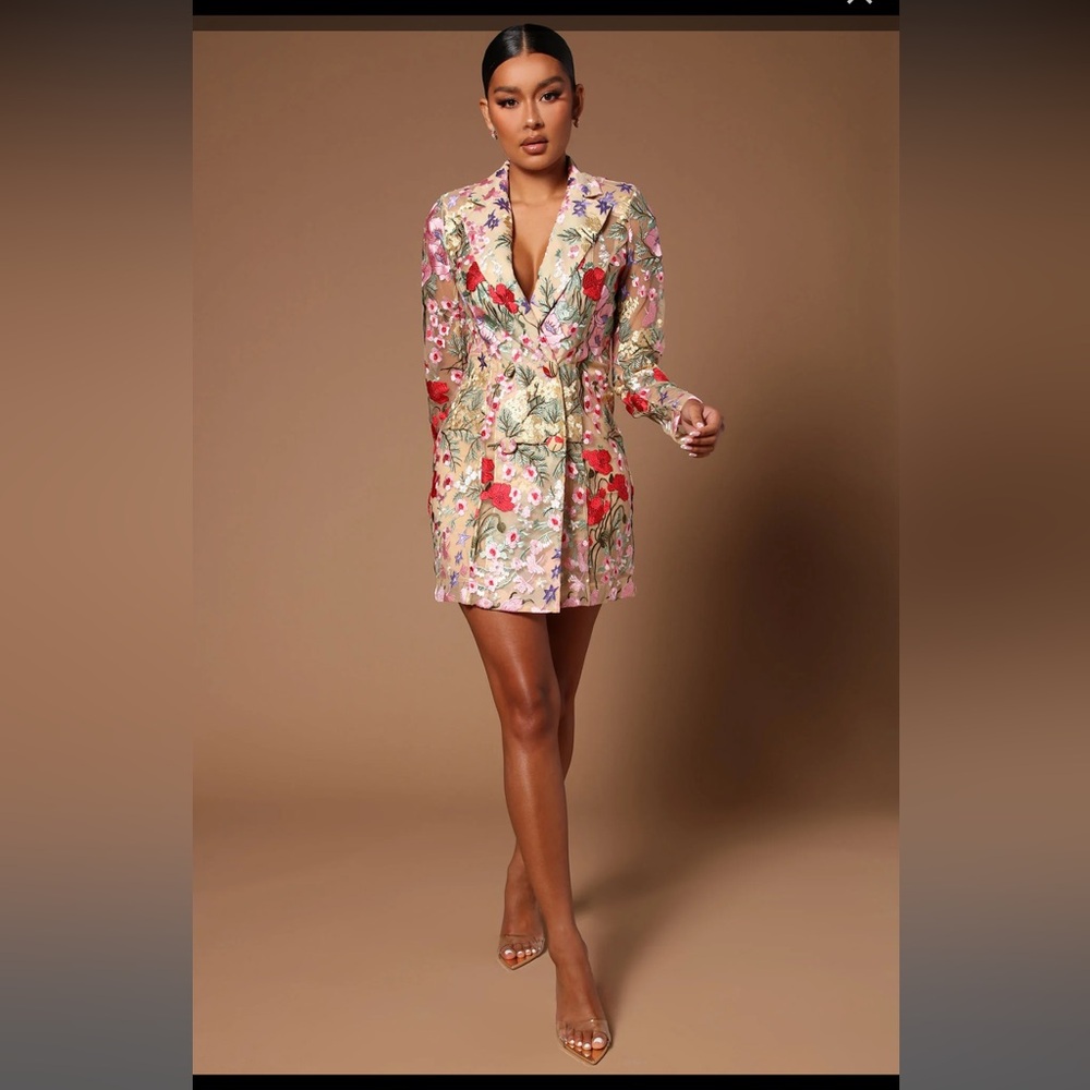 Fashion Nova Luxe Erin Embroidered Blazer Dress -Small
